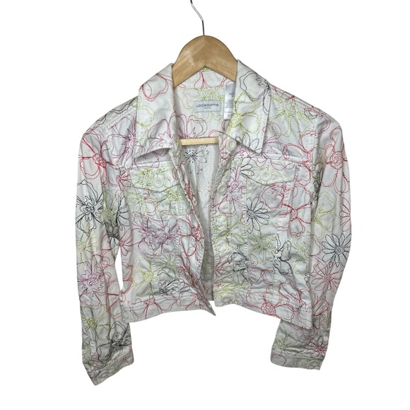 Liz Claiborne White Embroidered Floral Jacket - Petite‎ XS-S - Picture 1 of 7